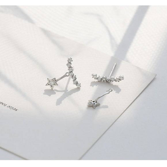 NEW 925 Sterling Silver Diamond Star Earrings - Picture 9 of 9